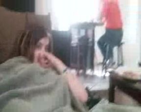 Stepsister fingers pussy in front of dad