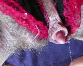 My Wet Big Clit Hairy Pussy in Panties after Huge Orgasm