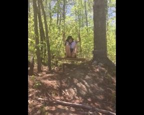 Tight School Girl Fools around on Swing