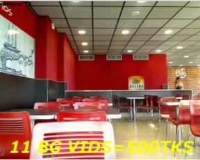 Sasha flash in fast food restaurant