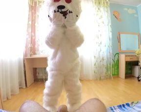 Pretty Girl DeNata in Bear Costume Tittyfuck and Cumming between Tits