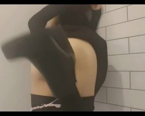 Miss Alice getting off in a restaurant